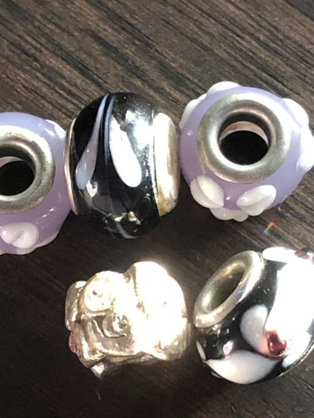 LOT of 7 Vintage Murano Glass Beads – Fit Pandora & Chamilia Bracelets - 925